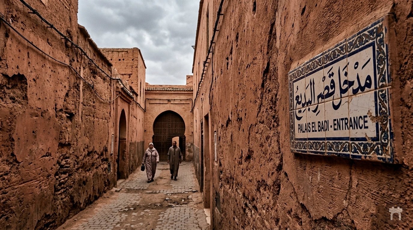 ممرّ المدخل الطويل بين جدارين شامخين من التراب المدكوك